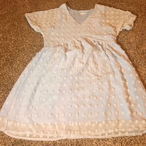 Kirundo Polka Dot‎ Dress Sheer Overlay Short Sleeve Casual Light Blue M